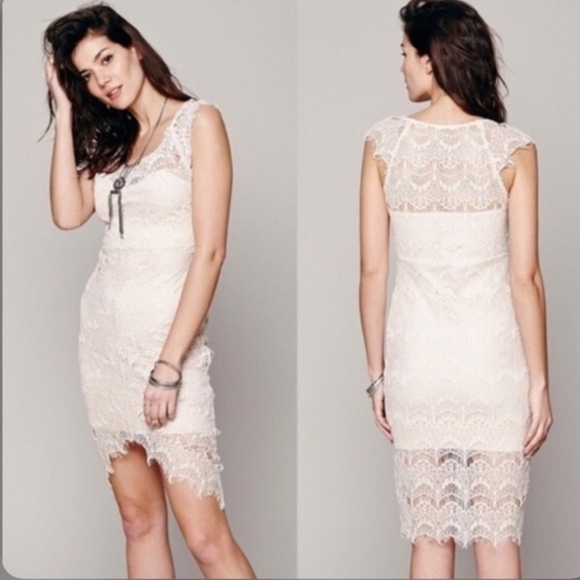 Free People Dresses & Skirts - Free People Intimately Ivory Lace Sheath Midi Dress Cap Sleeve M